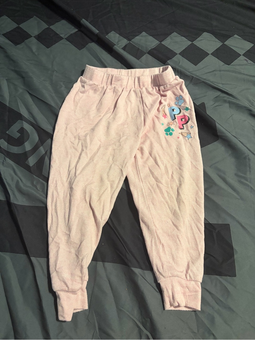 Paw Patrol Light Pink Fleece Joggers with Colorful Paw Graphic